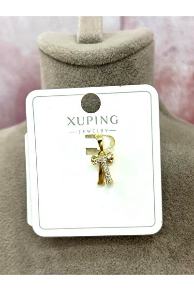 XUPING JEWELRY Zirkon Taşlı Harf T Kolye Ucu (14k Gold 1x1cm)