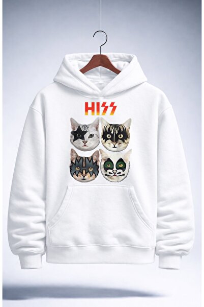 Fuddy Moda Hanorac unisex cu glugă cu imprimeu Kiss Hiss Cat, hanorac supradi...