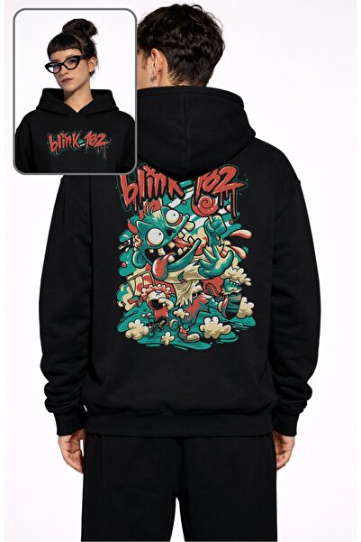 Fuddy Moda Hanorac unisex cu glugă și imprimeu pe spate Blink-182, hanorac su...