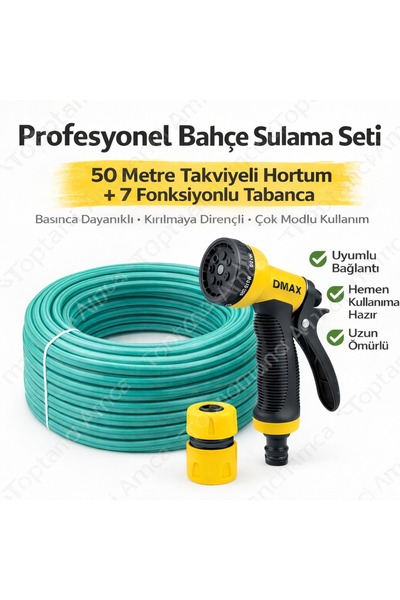 Toptancı Amca Takviyeli Bahçe Hortumu Balkon Hortumu + Ayarlı Fıskiye Tabanca...