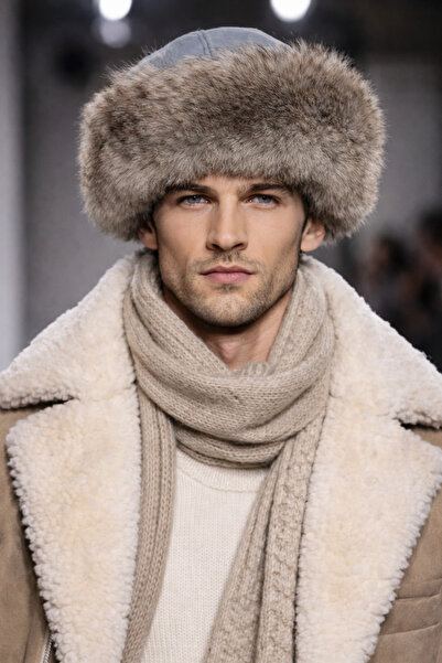 hoaryage Unisex Toscana Long Wolf Color Furry Inside Sheep Fur Börk, Hat, Bea...