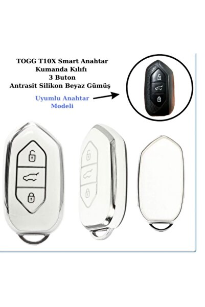 CİHAN GROUP حافظة حماية متوافقة مع مفتاح Togg T10x باللون الأبيض / الفضي، يرج...
