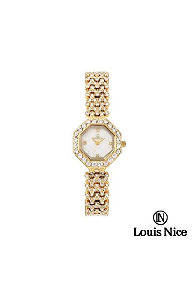 Louis Nice ساعة نسائية لويس نايس كريستال ستيل ذهبي