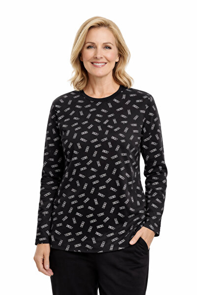 Mutlu City Women's Patterned Round Neck Relaxed Fit Combed Cotton Blouse for ...