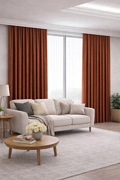 morpi Blackout Işık Geçirmez Fon Perde KİREMİT Pilesiz -Büzgülü Ekstrafor- Ka...