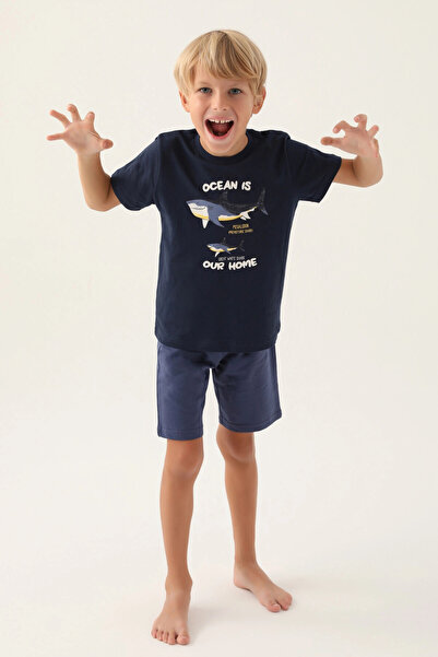 Arnetta Megalodon Navy Blue Boy Bermuda Suit