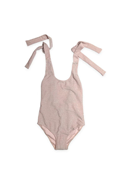 PETIT-ATELlER PETIT ATELIER Girls Rose Gold Glitter Tie Shoulder One Piece Sw...