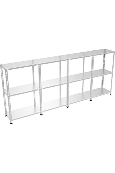 Raffar Galvaniz 3 Katlı 4Lü Birleşik Arşiv Raf Sistemi - Çelik Raf - Metal Ra...