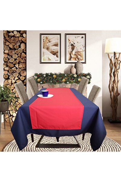 Kotonia Home Blue tablecloth set with red plain tablecloth Emma 10, cretonne,...