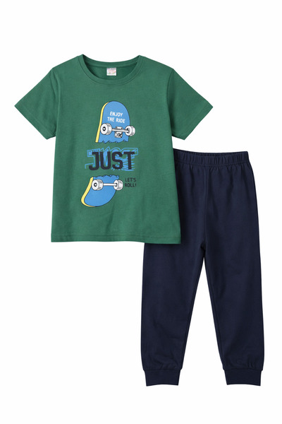 Zekalya Boy's 100% Cotton Single Jersey Combed Cotton Pajama Set Green T-Shir...
