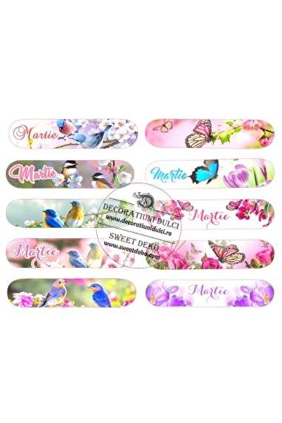 Decoratiuni Dulci Decor capace eclere Martie - fluturi si pasari - Coala dulc...