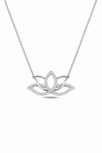 ÇEKİRDEK JEWELRY 925 Ayar Gümüş Lotus Çiçeği Kolye – Rodyum Kaplama Zirkon Ta...