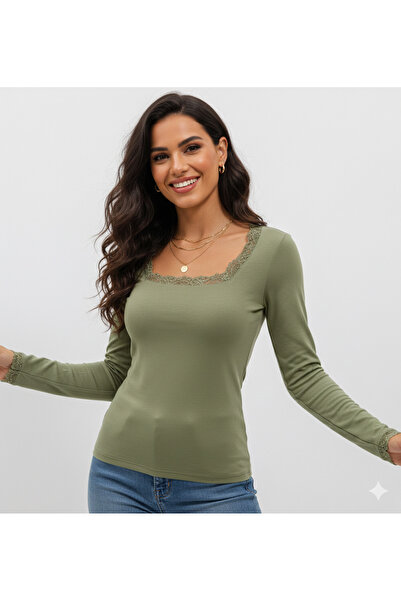 IŞILDA FASHION Bluză cu guler pătrat și detaliu din dantelă