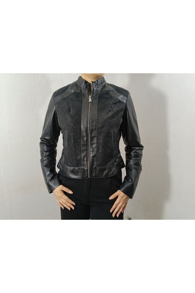 hoaryage Genuine Lambskin Soft Leather, Printed Pattern Leather Coat Blazer C...