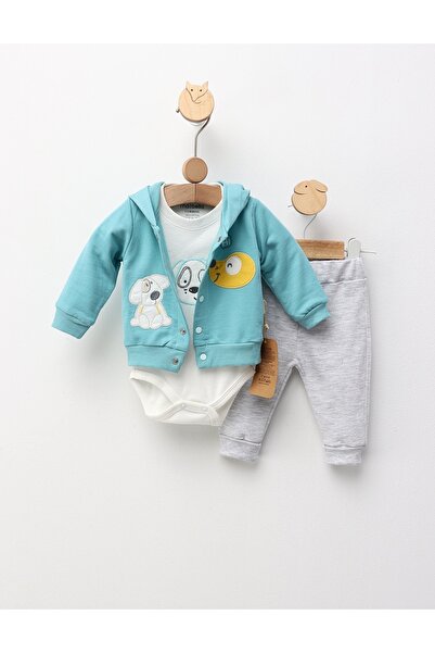 MiniKids Costumas 3 piese Hy Little Puppy, verde 74 (6-9 luni)