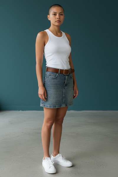 SEMİZ GİYİM Kemerli Yeşil Mini Kot Etek