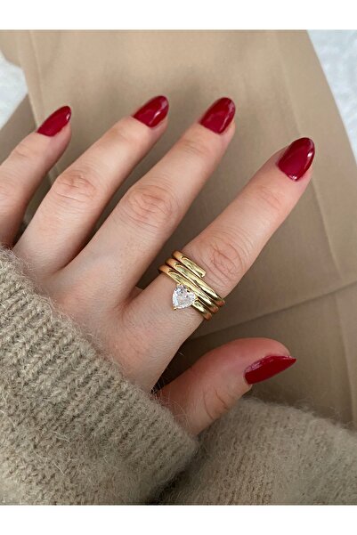 Pinery Jewels إصدار محدود - خاتم نسائي قابل للتعديل من 3 صفوف على شكل قلب من ...