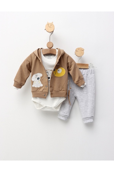 MiniKids Hy Little Puppy 3-piece suit, beige 68 (3-6 months)