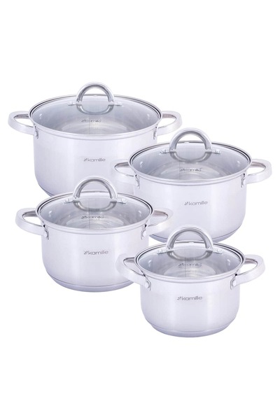 Kamille Set of 4 Graduated Pots with Lid, Kamille, Stainless Steel, 2.1L-6.5L...