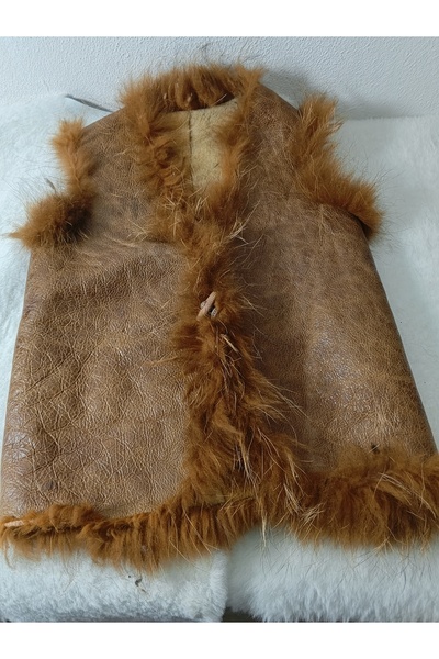 hoaryage Genuine Lambskin and Post-Shearling Lamb Fur Mink Children's Vest
