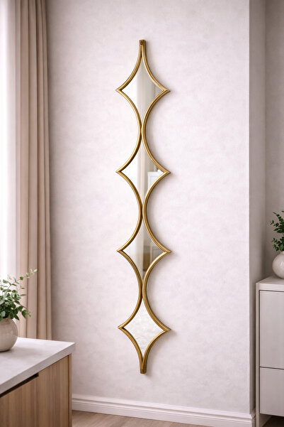 TrentonGCC Modern Gold Metal Wall Mirror Vertical Diamond Accent Art 118x6.5x...