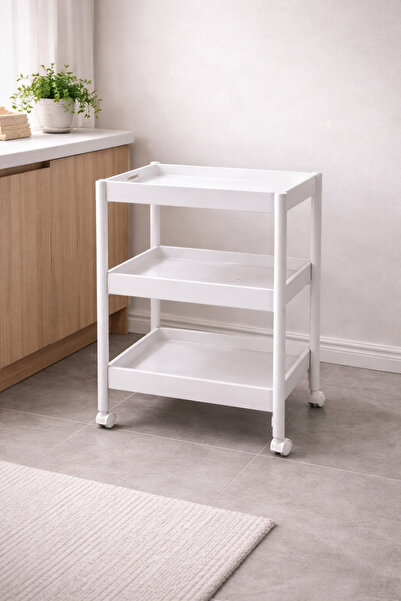 TrentonGCC عربة تخزين متحركة بثلاثة أرفف، لون أبيض، متعددة الاستخدامات، مزودة...