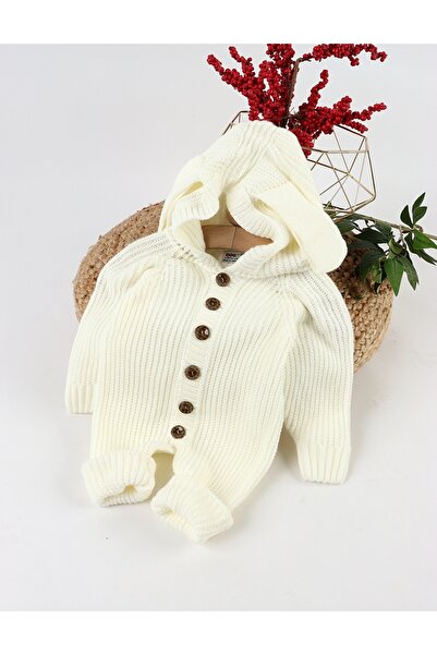 MiniKids Πλεκτό ολόσωμο, κουκούλα με αυτιά, λευκό 74 (6-9 μηνών)