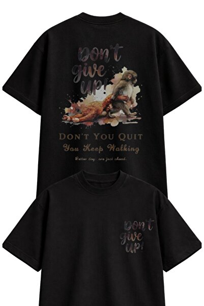 Fuddy Moda Unisex Oversize Dont Give up Monkey Punch Back Printed T-Shirt