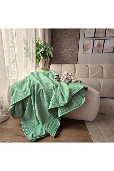 Kotonia Home - Waffle blanket, 220x240 cm, 100% cotton - pistachio green