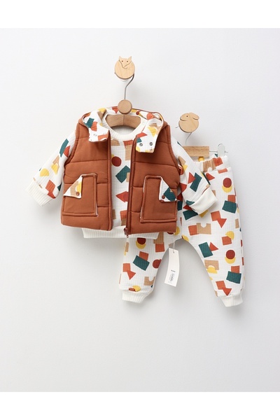 MiniKids Set with vest, Geometric Figs, with brown 74 (6-9 months)