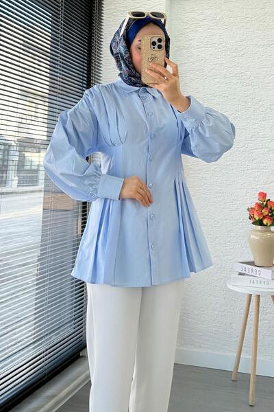 MELEK ARAZ Premium Poplin Shirt Tunic with Pencil Detail on Front and Back — ...
