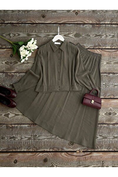 ŞAHİN TESETTÜR GİYİM ÖNÜ NEVRULU CUPRA ETEKLİ TAKIM 1724