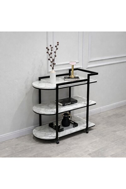 terndat عربة تقديم شاي وقهوة طاولة متحركة لون ابيض