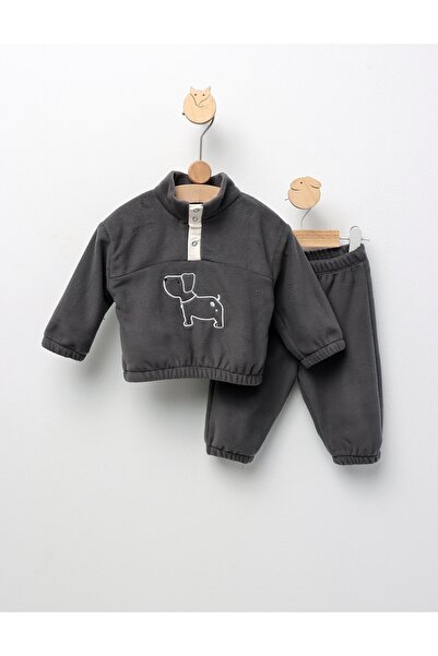 MiniKids Thick Fleece dog Victor set, dark grey 74 (6-9 months)