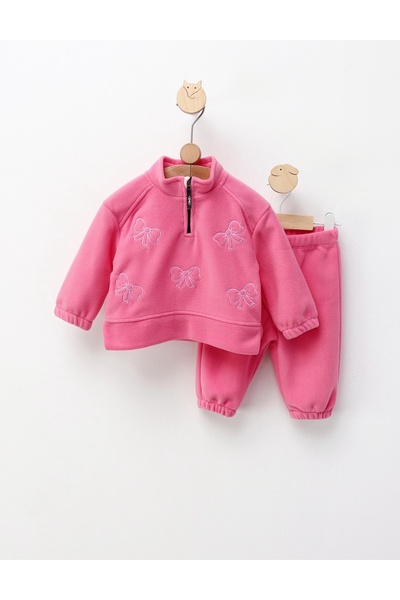 MiniKids Thick Fleece set with bows, pink 86 (12-18 months)