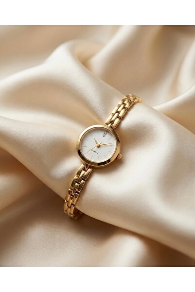 KLISHE Butik Kadın Çelik Saat Gold Renk Beyaz Kadranlı Lüks | Şık Vintage Min...