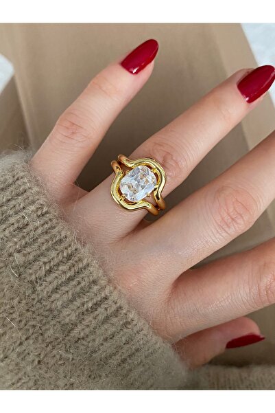 Pinery Jewels إصدار محدود - خاتم نسائي بيضاوي كبير الحجم مرصع بالأحجار مع إمك...