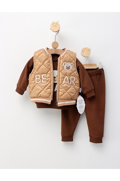 MiniKids Puffy Bear vest set, brown 92 (18-24 months)
