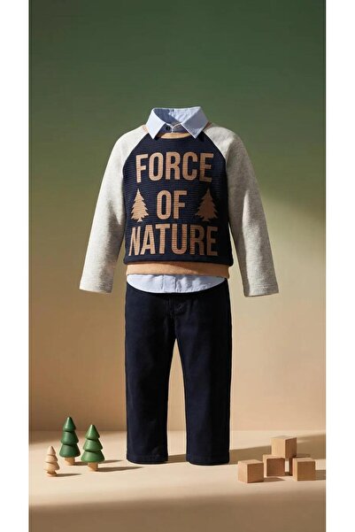 Bebüş Erkek Çocuk 3’lü Takım Bayramlık Kombin Gömlek Sweatshirt Pantolon Şık ...