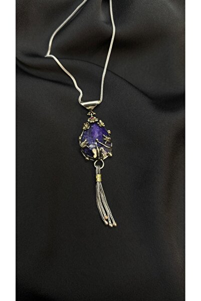 Gümüşhanesi Safir taşlı otantik gümüş kolye