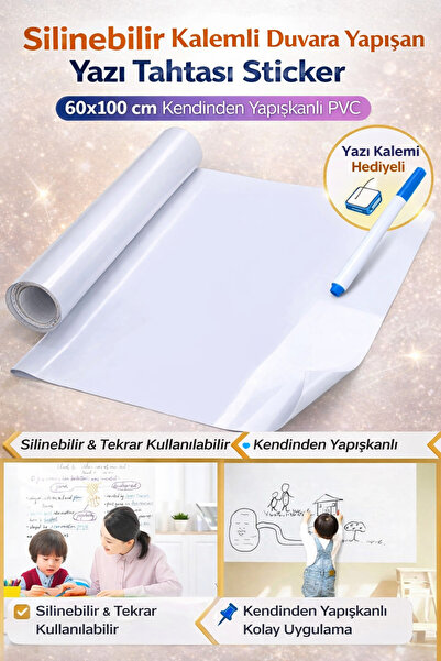 Hane Dostu Silinebilir Kalemli Duvara Yapışan Yazı Tahtası Sticker 60x100 cm ...