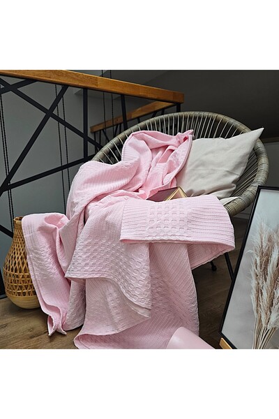 Kotonia Home Blanket - Waffle, 220x240 cm, 100% cotton - rose