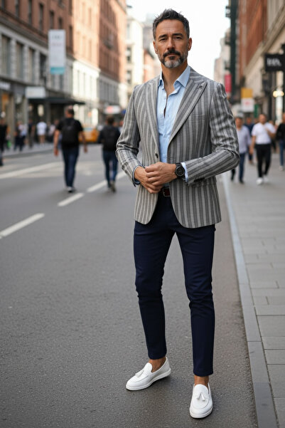 dehaine Men's jacket, Slim Fit, striped, 57401, gray