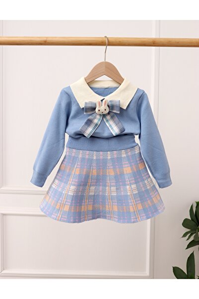MiniKids Set Sweater + Skirt + Brooch, Evelyn blue 134 (8-9 years)