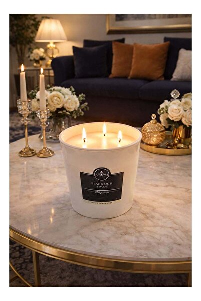 Aroma Luxury Black Oud and Rose Candle - Large Size with Three Wicks and Stro...