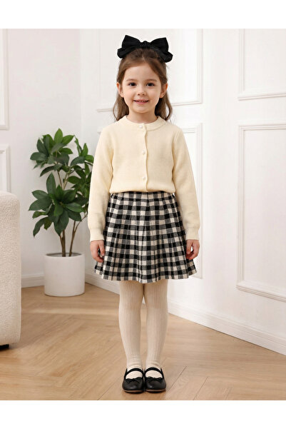 MiniKids Sweater + Skirt Set, Iris pattern with ecru 128 (7-8 years)