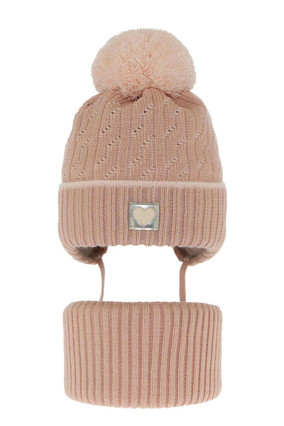 MiniKids Set caciula cu burlan Natka corai pal 44-46