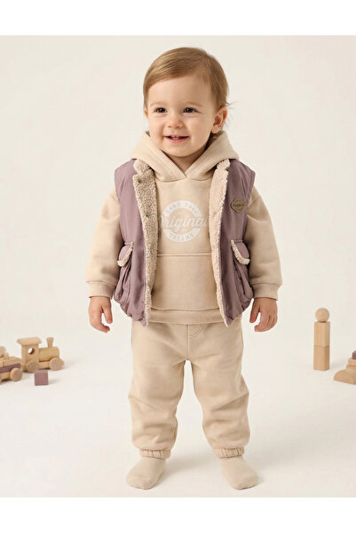 MiniKids Quilted set with cocolino vest, purple-cream 92 (18-24 months)