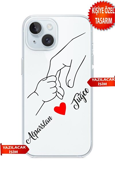 3GEN CASE İphone 15 Plus-İphone 14 Plus Anne Bebek İsim Eklenen El ele Aşk Ka...