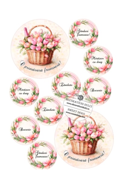Decoratiuni Dulci Spring Messages with Pink Tulips | Bento Cake Decoration - ...
